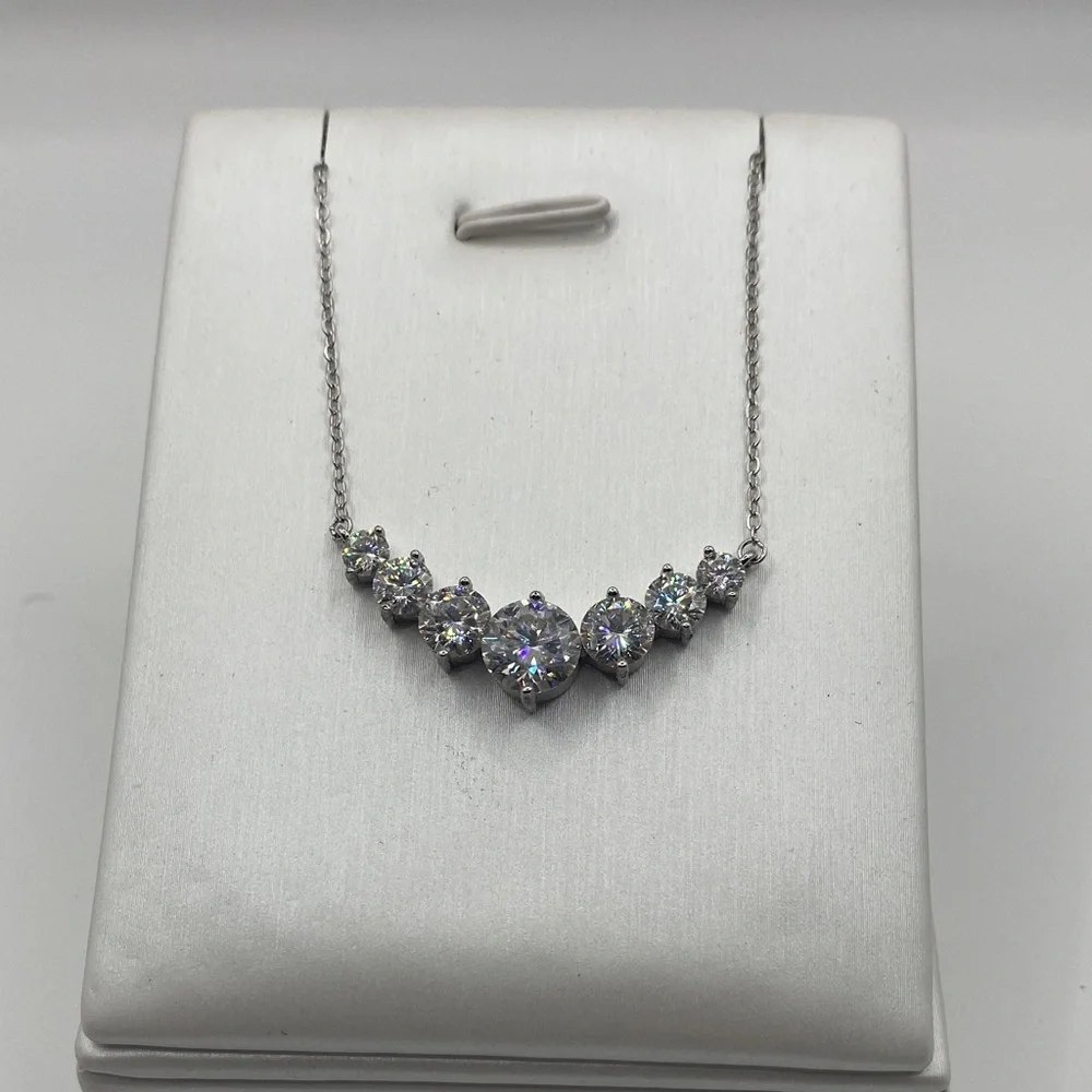 Moissanite Seven Stone Demi Eternity Sterling Silver Necklace